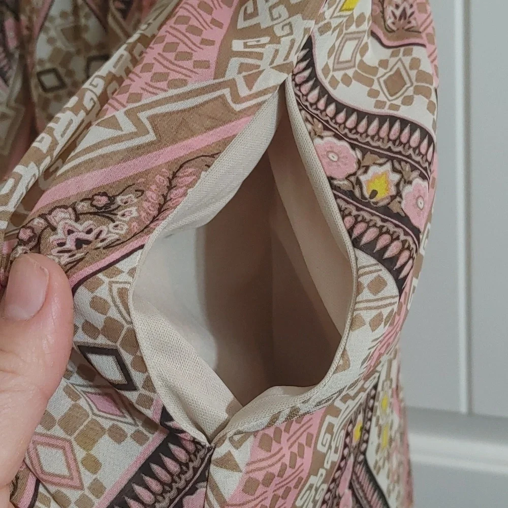Exhilaration vintage feel pink, beige and brown light spring flattering Dress - Picture 13 of 15